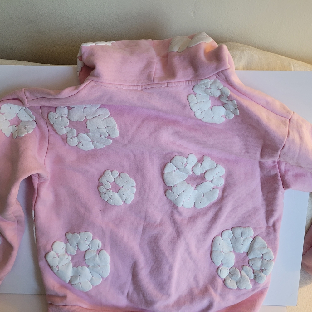 Denim Tears Kids Large Pullover Hoodie with White Floral Appliqués